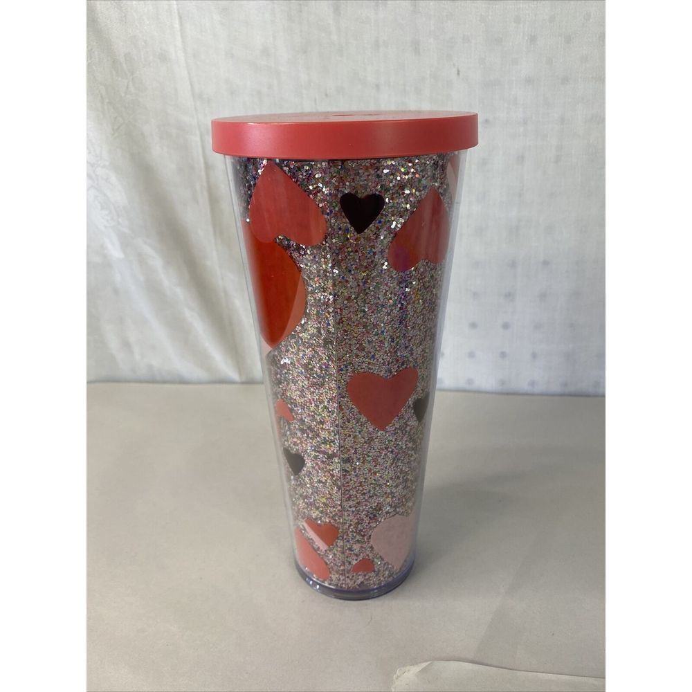 Starbucks Glitter Heart Valentine 2021 Love Pink Purple Acrylic Cup Tumbler 24oz - Picture 3 of 9